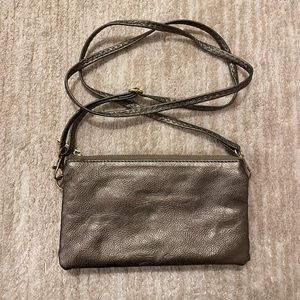 Pewter Convertible Crossbody or Wristlet or Clutch Gold Hardware